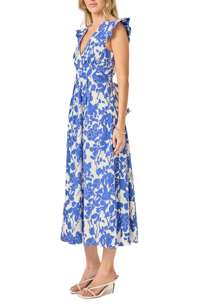 English Factory Print Tie Back Midi Dress, Alternate, color, Blue