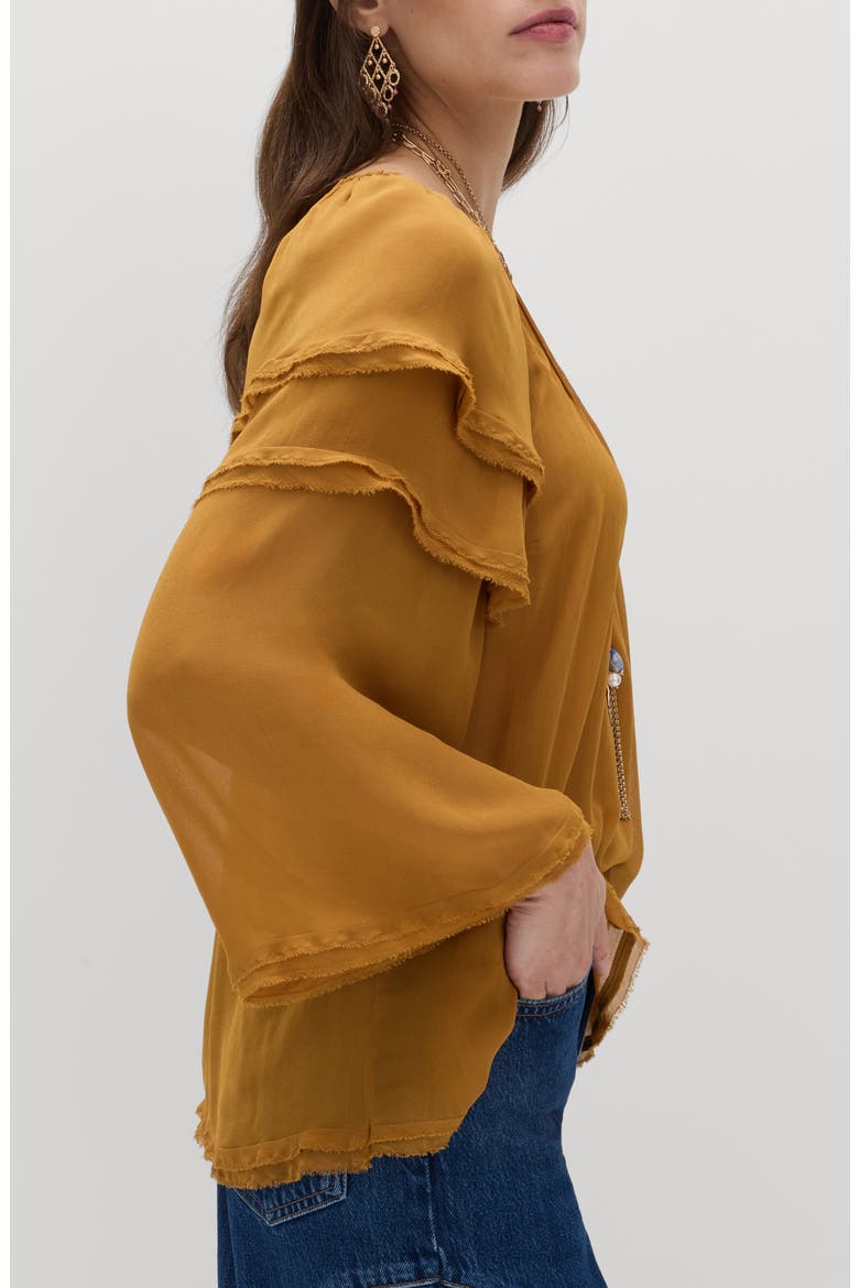 Ruffle Shoulder Blouse, Alternate, color, ANTIQUE GOLD