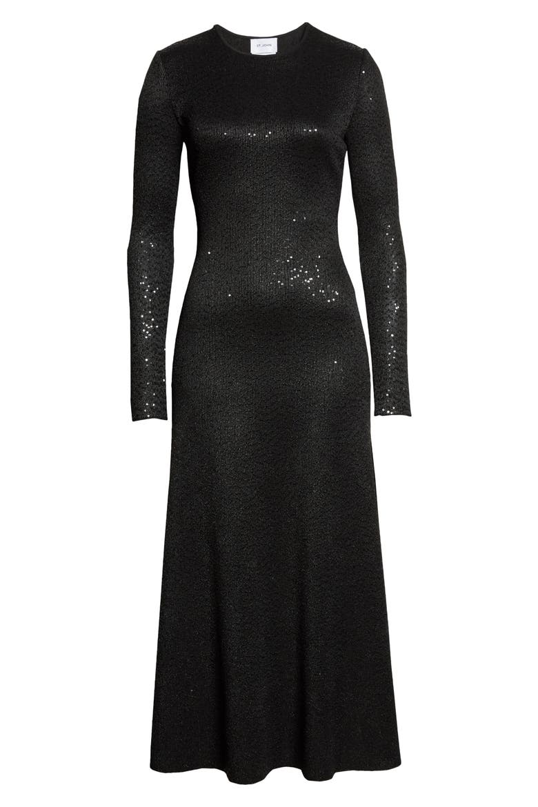 St. John Collection Sequin Knit Fit & Flare Dress, Alternate, color, BLACK