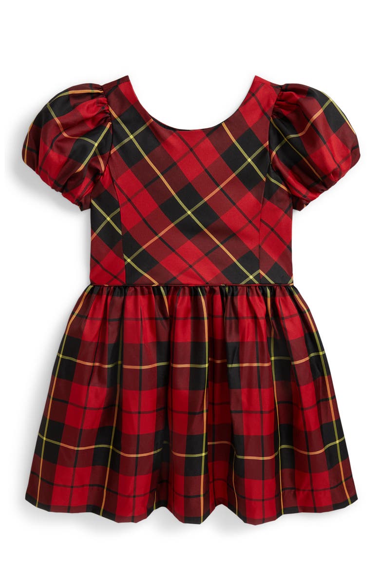 Kids' Plaid Puff Sleeve Taffeta Party Dress, Main, color, MULTI