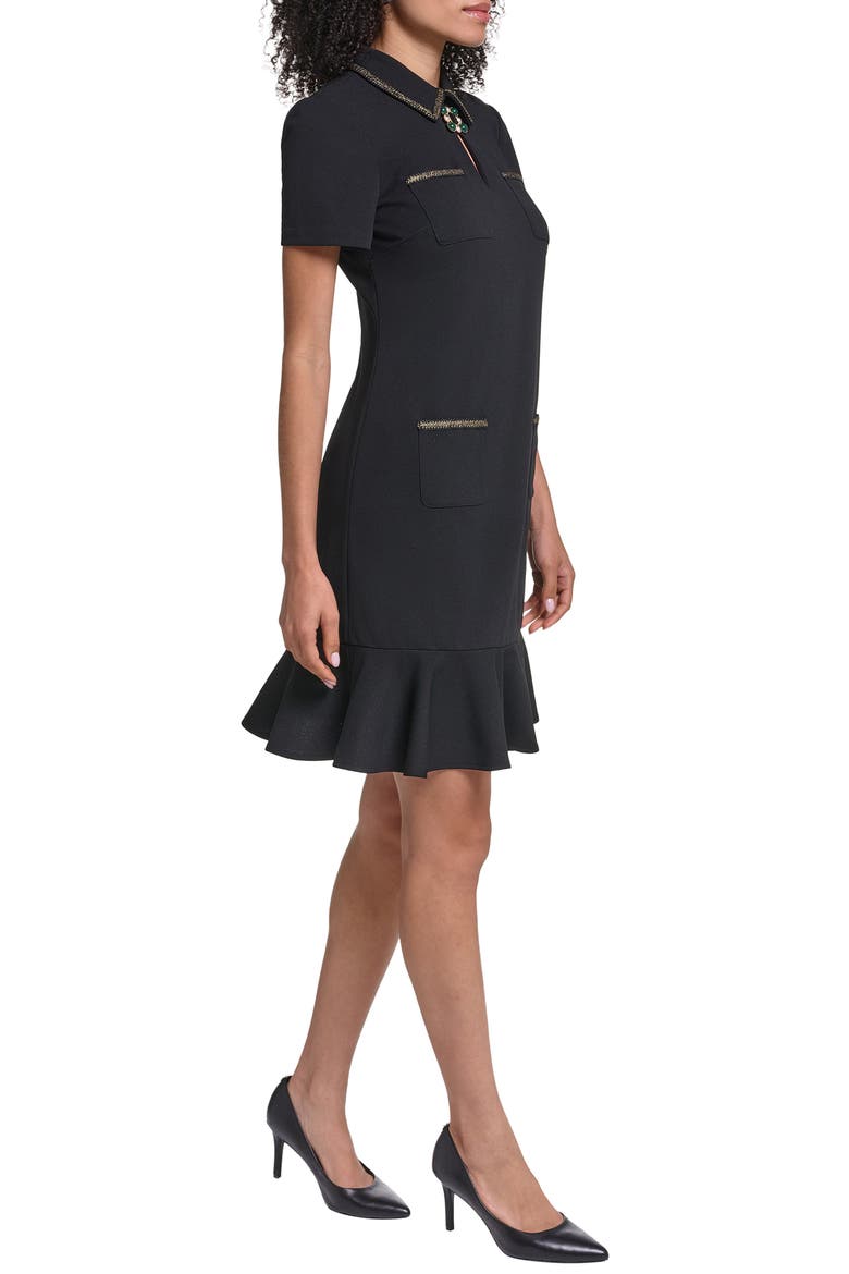 Scuba Crepe Ruffle Sheath Dress, Alternate, color, BLACK