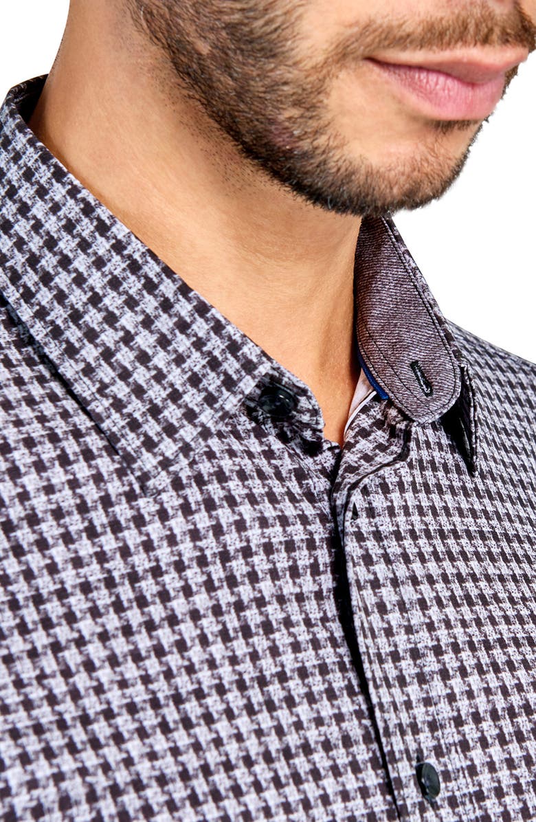 Brooklyn Brigade Slim Fit Micro Check Recycled 4-Way Stretch Performance Long Sleeve Shirt, Alternate, color, Grey