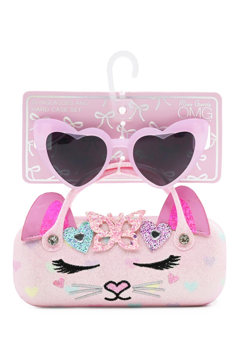 Kids' Bella Butterfly Hearts Crown Sunglasses with Case, Main, color, PETAL