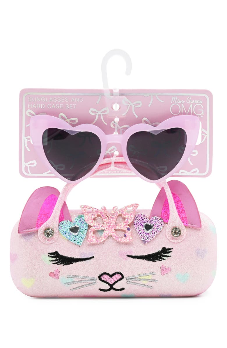 OMG Accessories Kids' Bella Butterfly Hearts Crown Sunglasses with Case, Main, color, Petal