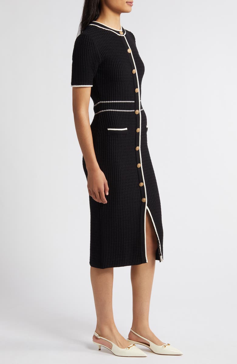 ZOE AND CLAIRE Tipped Button Front Midi Sweater Dress, Alternate, color, Black