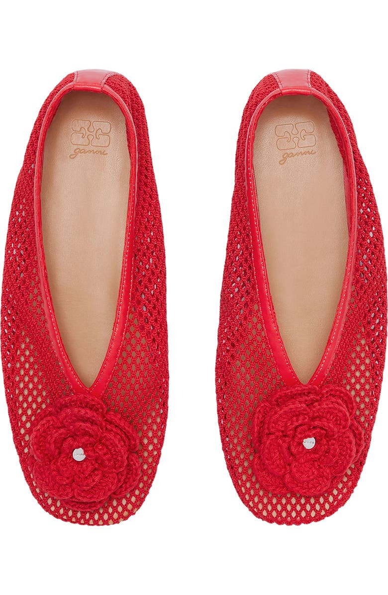 Ganni Jenny Flower Mesh Ballerina Flat, Alternate, color, Goji Berry