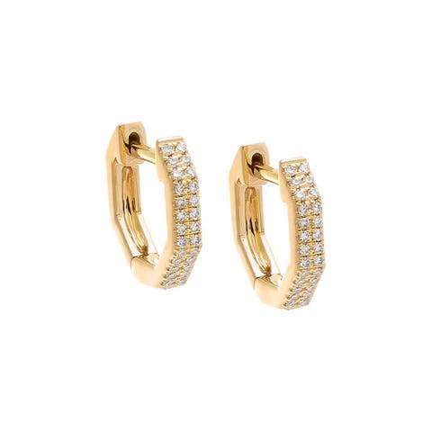 Diamond Octagon Double Row Huggie Earring 14K