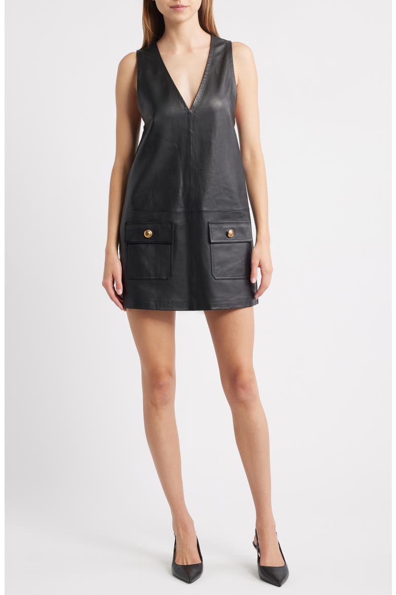 The Pinafore Leather Minidress, Main, color, BLACK