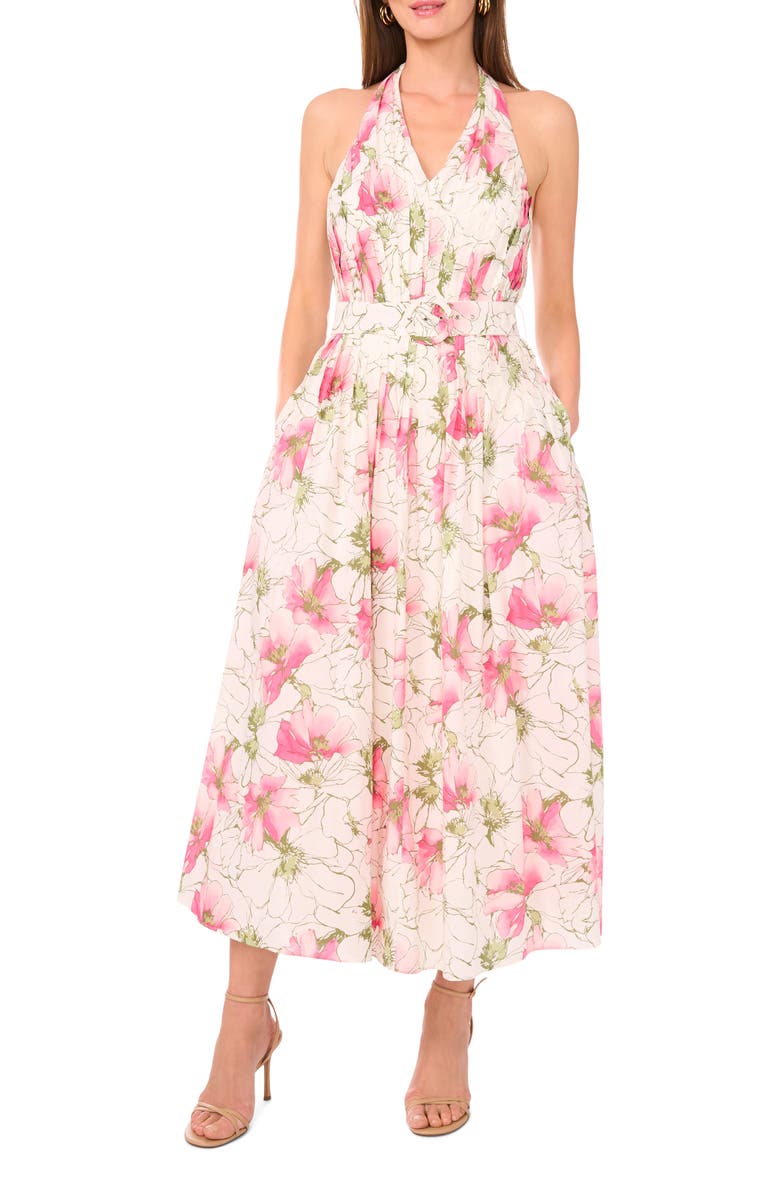 CeCe Floral Cotton Halter Maxi Dress, Main, color, Primrose Pink