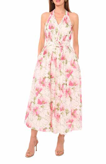 CeCe Floral Cotton Halter Maxi Dress