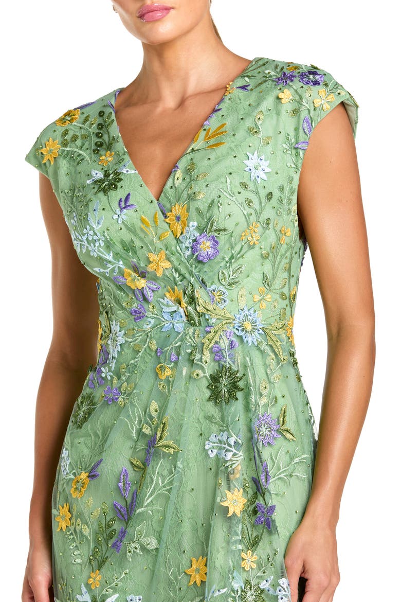 Faux Wrap Embroidered Cap Sleeve Gown, Alternate, color, Sage