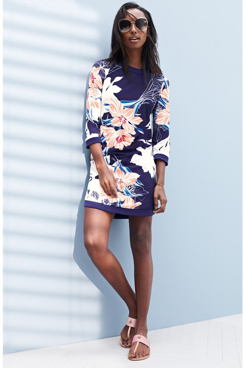 Floral Jersey Shift Dress, Alternate, color, NAVY