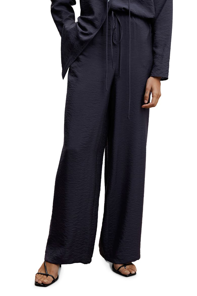 High Waist Satin Palazzo Pants, Main, color, NAVY