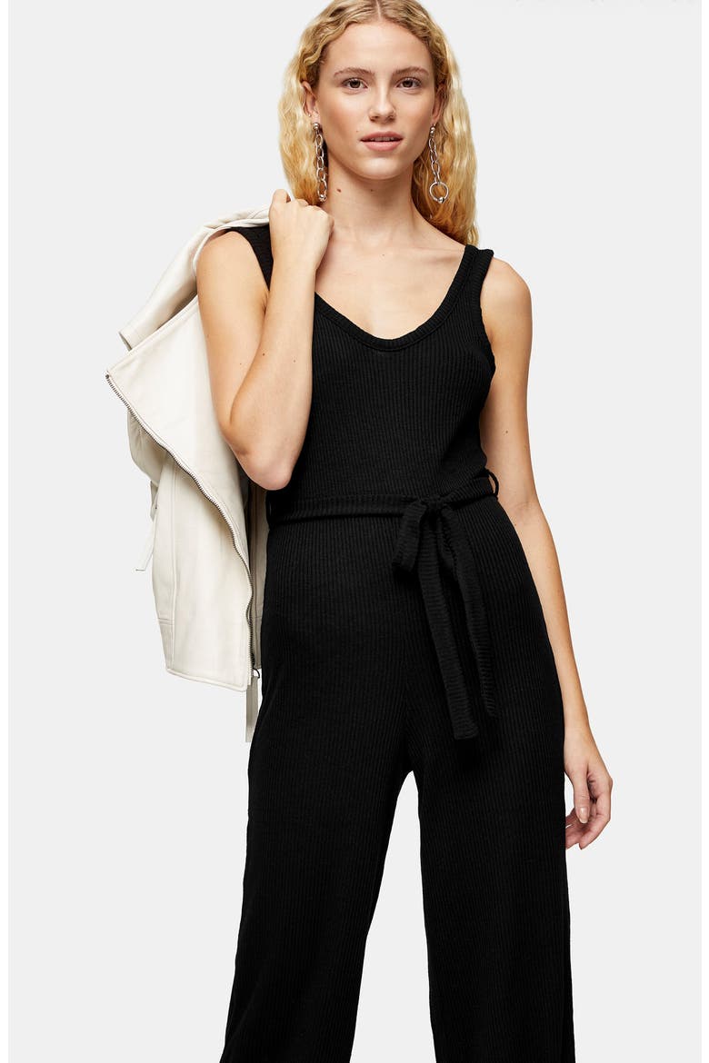 Ribbed Slouch Sleeveless Jumpsuit, Alternate, color, BLACK
