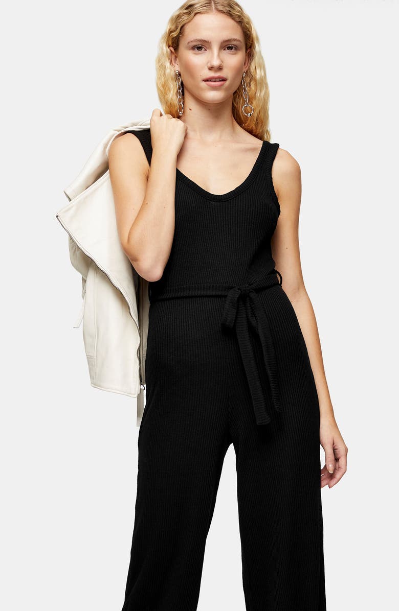 Topshop Ribbed Slouch Sleeveless Jumpsuit, Alternate, color,