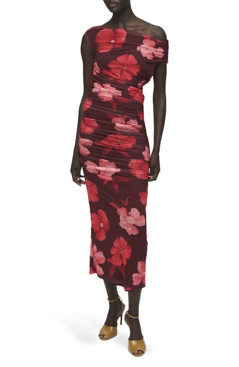 Asymmetric Floral Print Sheath Dress