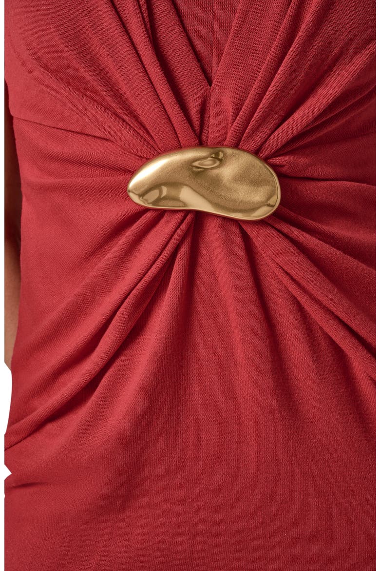 Hardware Waist Sleeveless V-Neck Dress, Alternate, color, RED VELVET