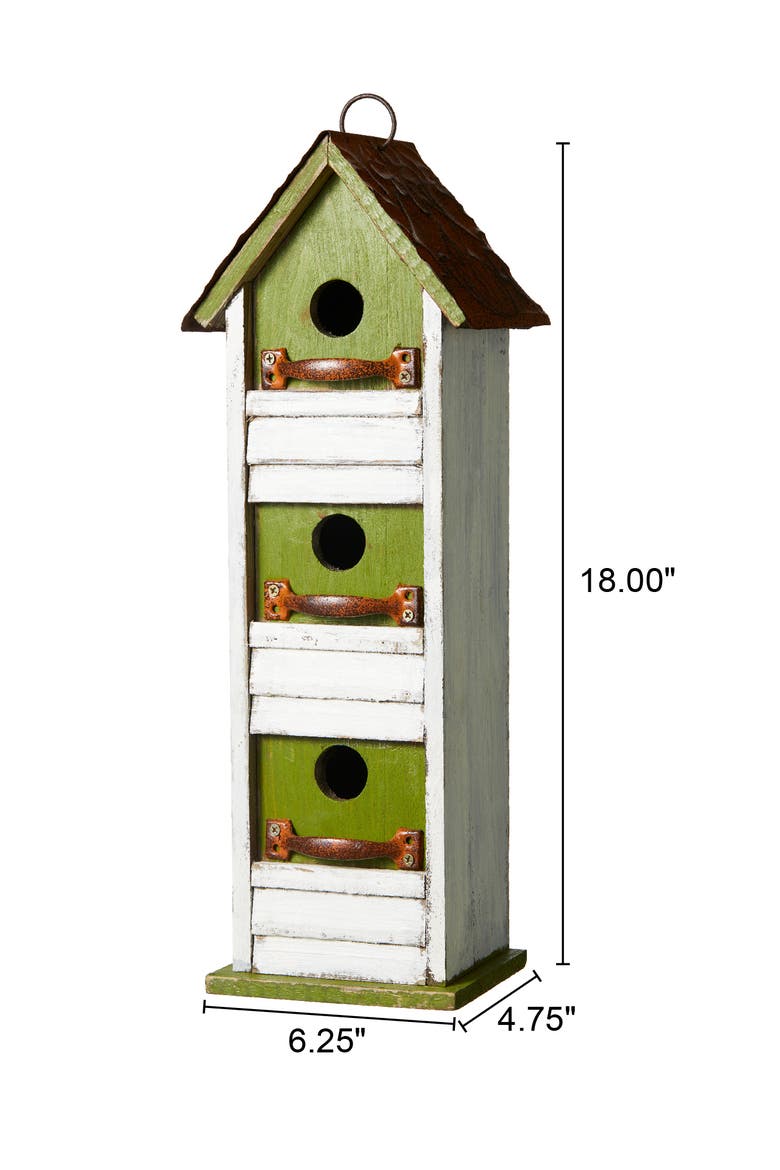 18"H Solid Wood Cottage with Shutter Texture Decorative Outdoor Garden Birdhouse, Alternate, color, Green