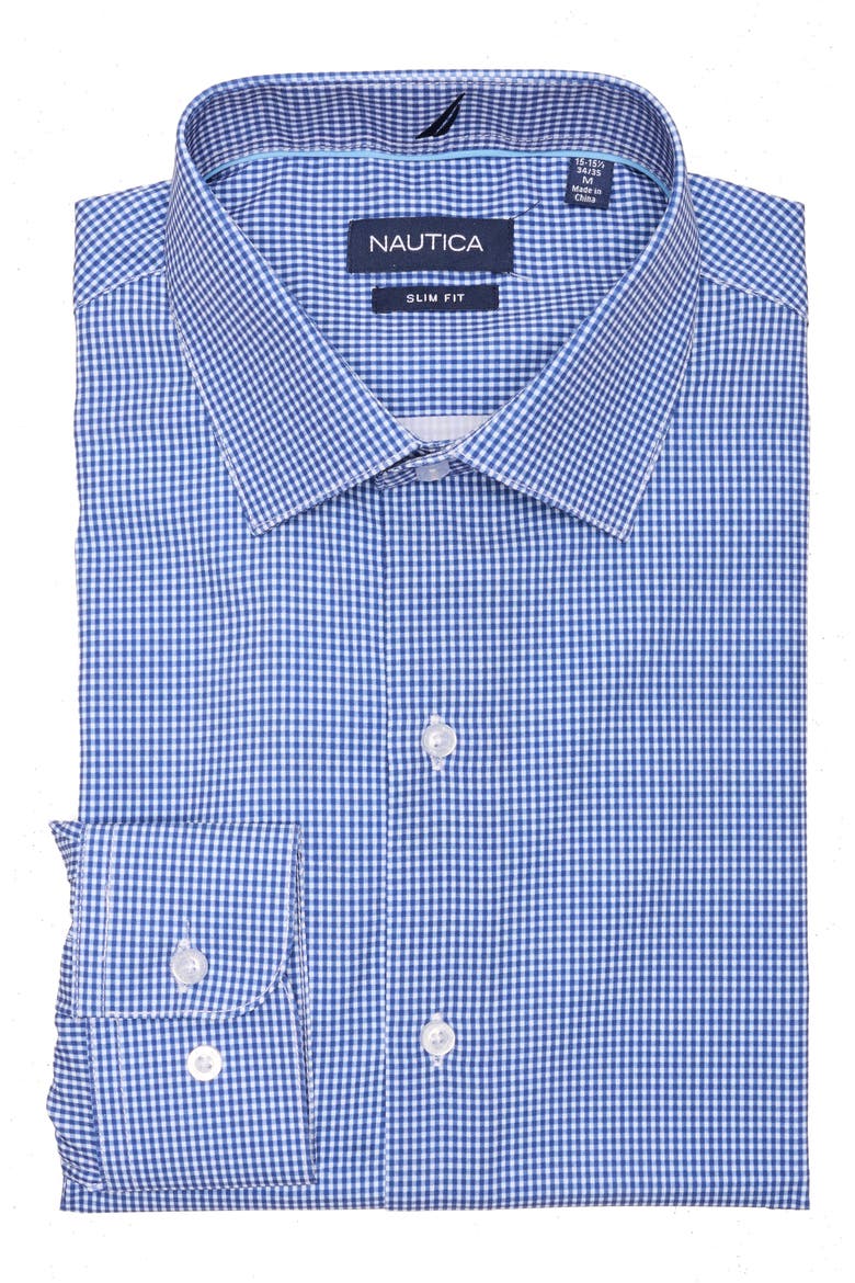 Slim Fit Check Dress Shirt, Alternate, color, DARK BLUE