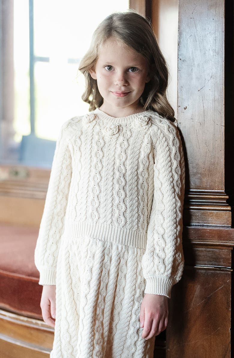 Hope & Henry Organic Rosette Detail Cable Knit Sweater Dress, Alternate, color, Ivory Cable With Rosettes