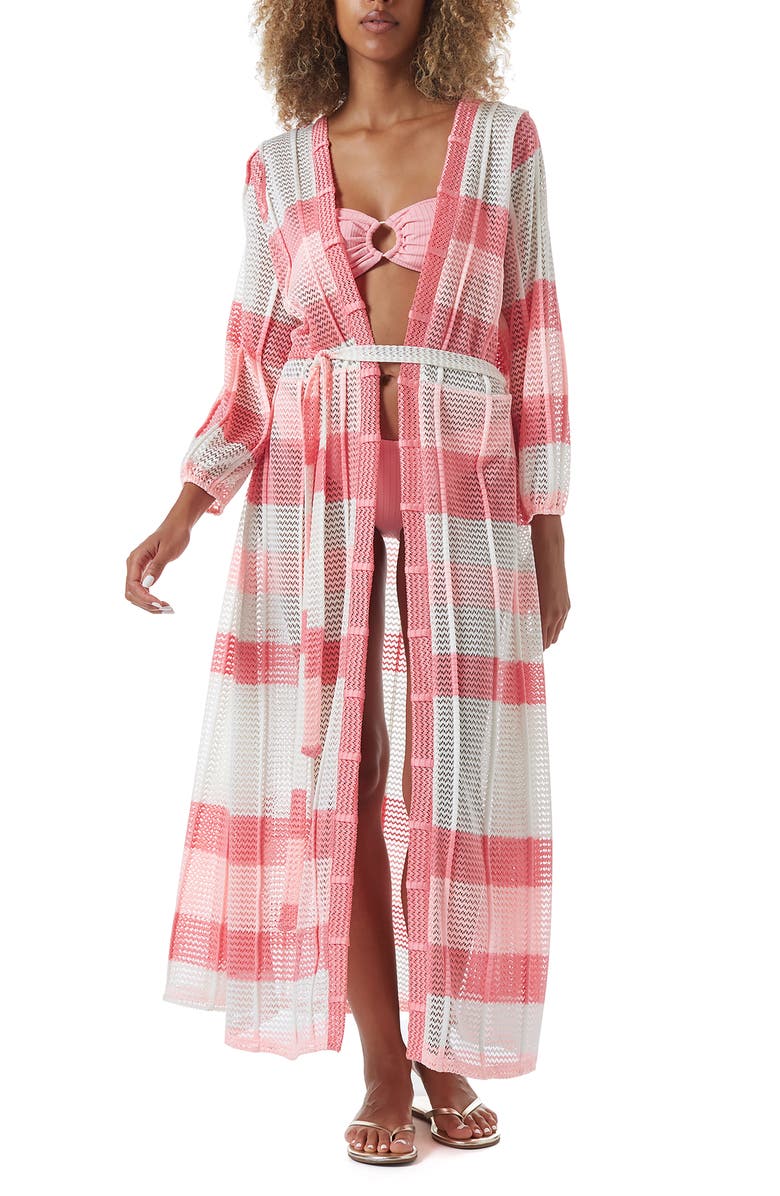 Melissa Odabash Drew Stripe Cover-Up Dress, Main, color, Pink Knit
