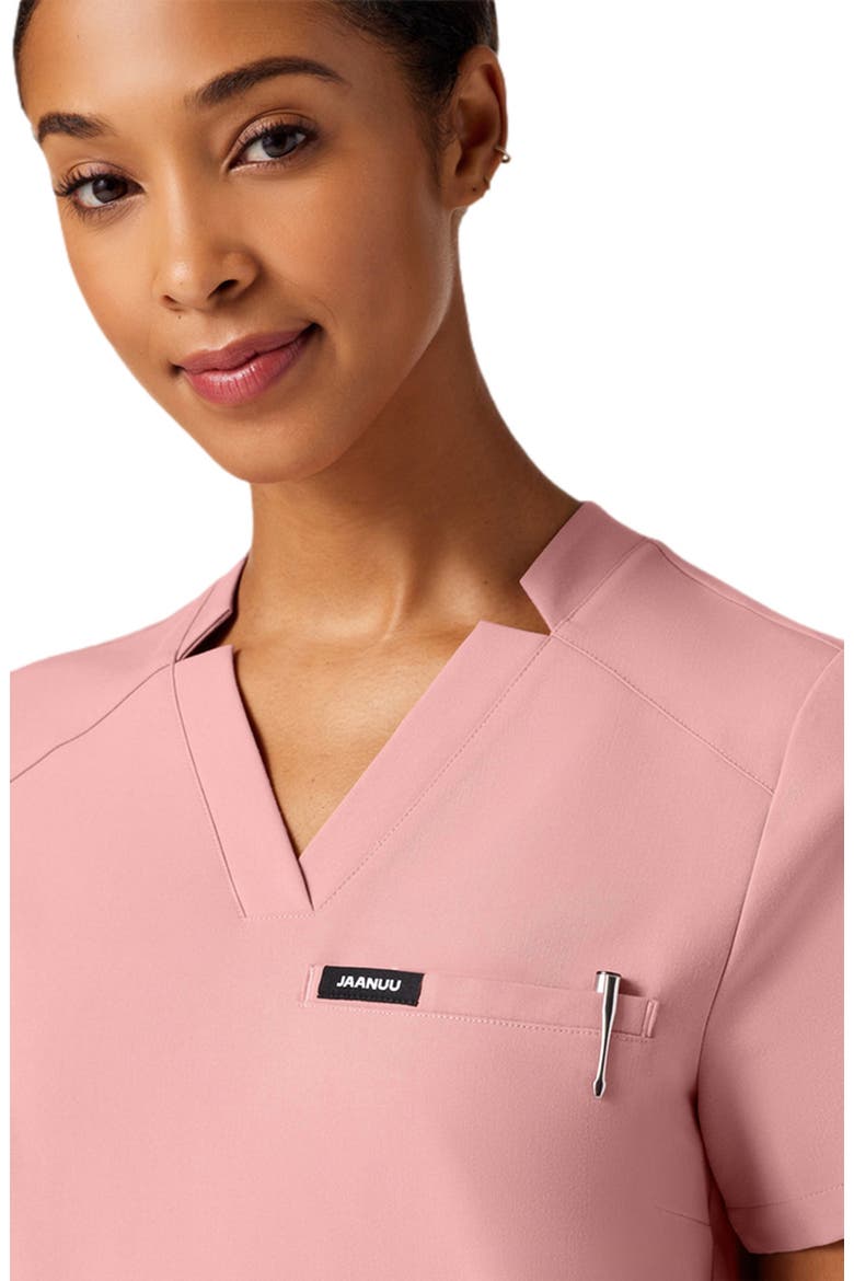 Helia Women's 3-Pocket Classic Notched V-Neck Scrub Top, Alternate, color, Mauve