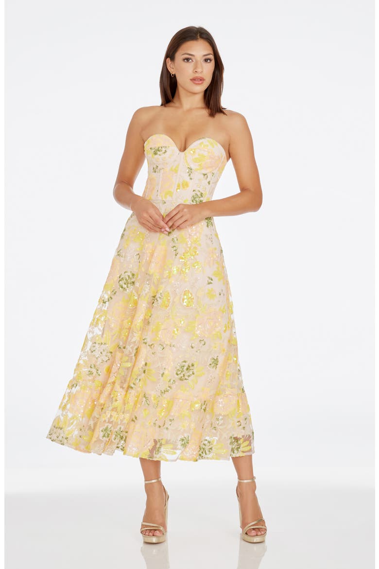 Carina Sequin Appliqué Midi Dress, Alternate, color, CANARY MULTI