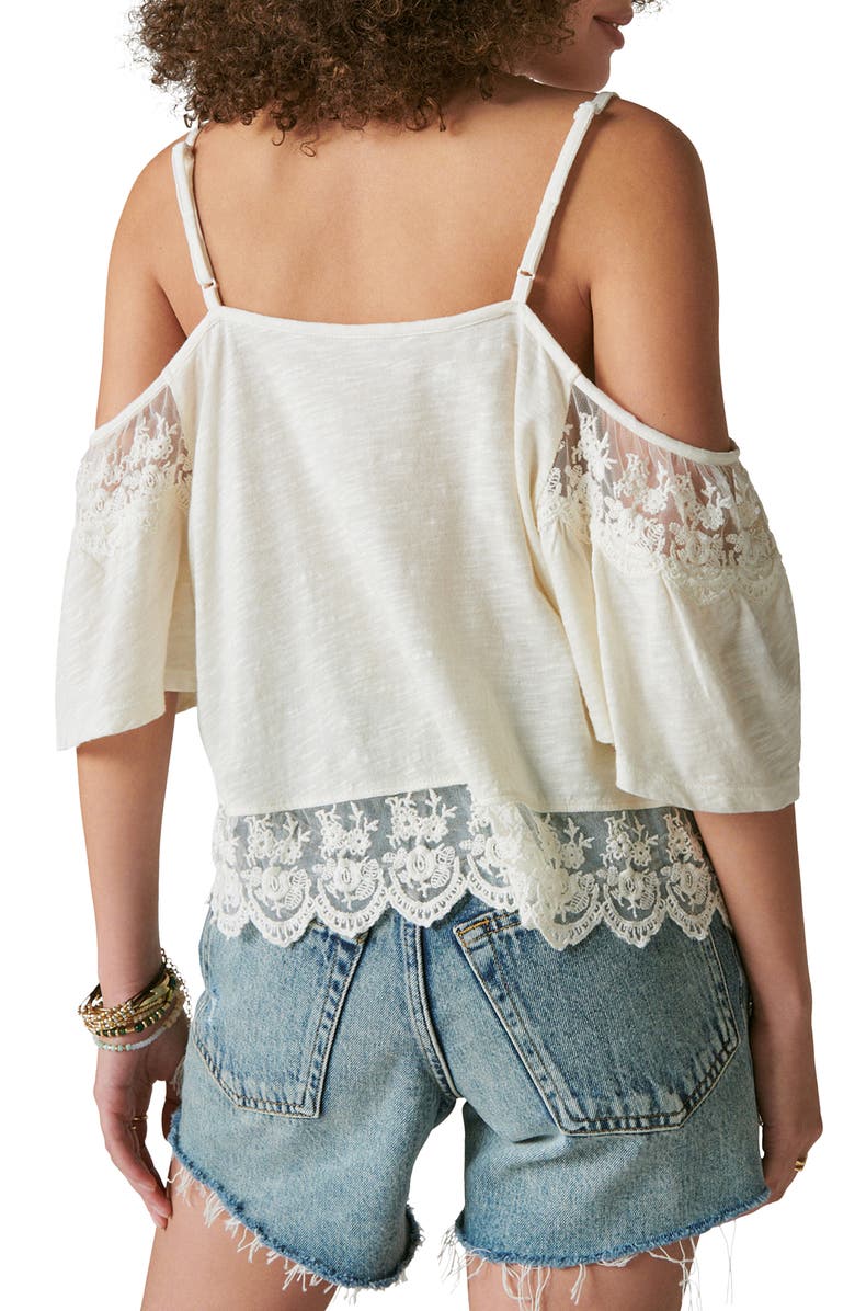 Lucky Brand Embroidered Lace Cold Shoulder Top, Alternate, color, Whisper White