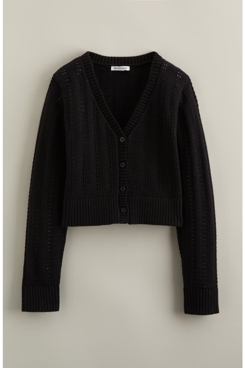 Kids' Pointelle Metallic Cardigan, Main, color, BLACK