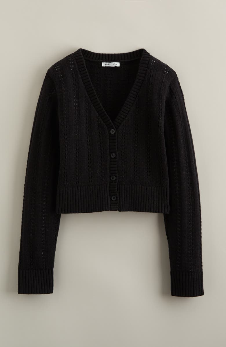 Nordstrom Kids' Pointelle Metallic Cardigan, Main, color, Black