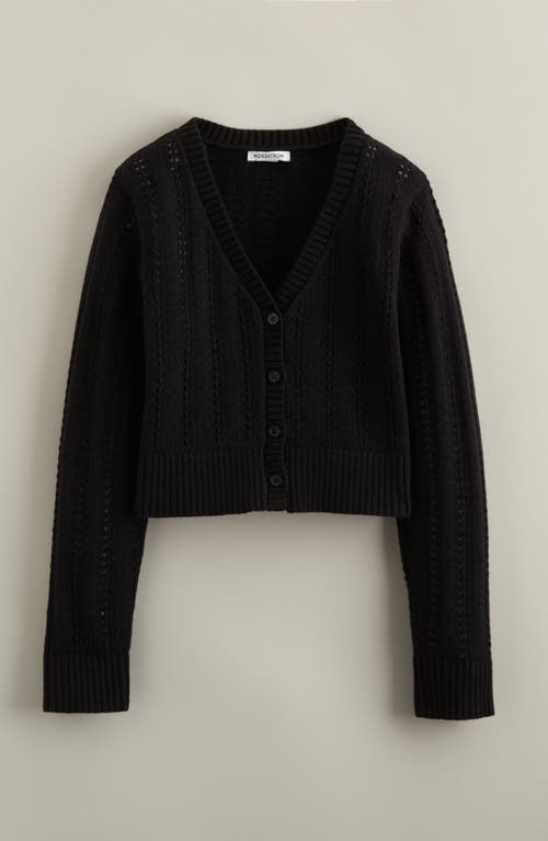 Nordstrom Kids' Open Stitch V-neck Cardigan In Black
