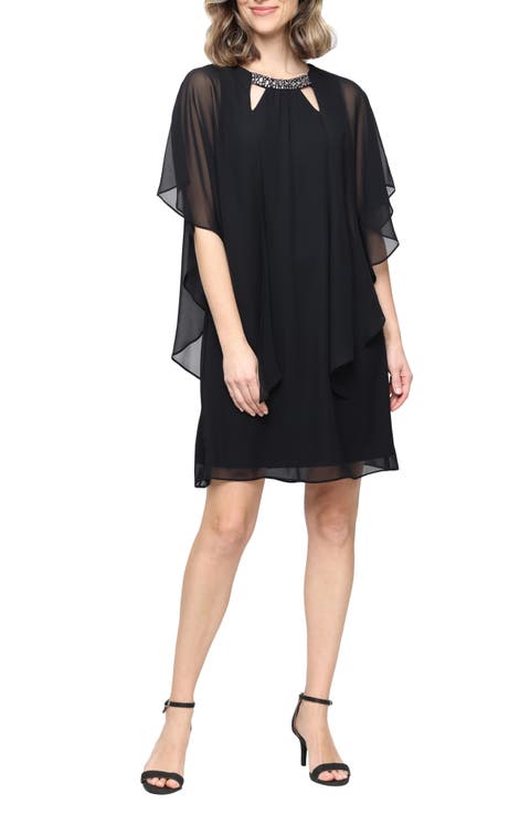 Jewel Chiffon Overlay Shift Dress