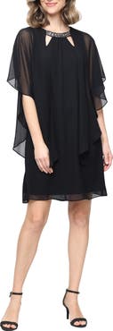 SL FASHIONS Jewel Chiffon Overlay Shift Dress