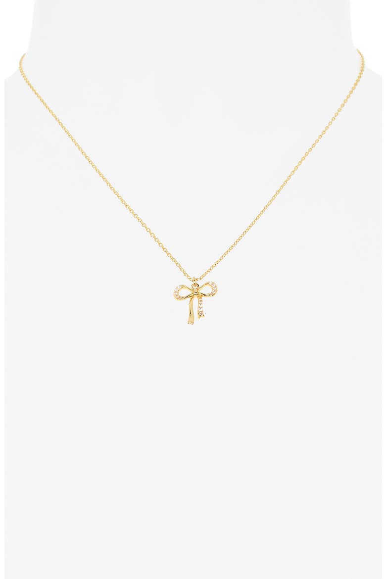 Cubic Zirconia Bow Pendant Necklace, Alternate, color, CLEAR- GOLD