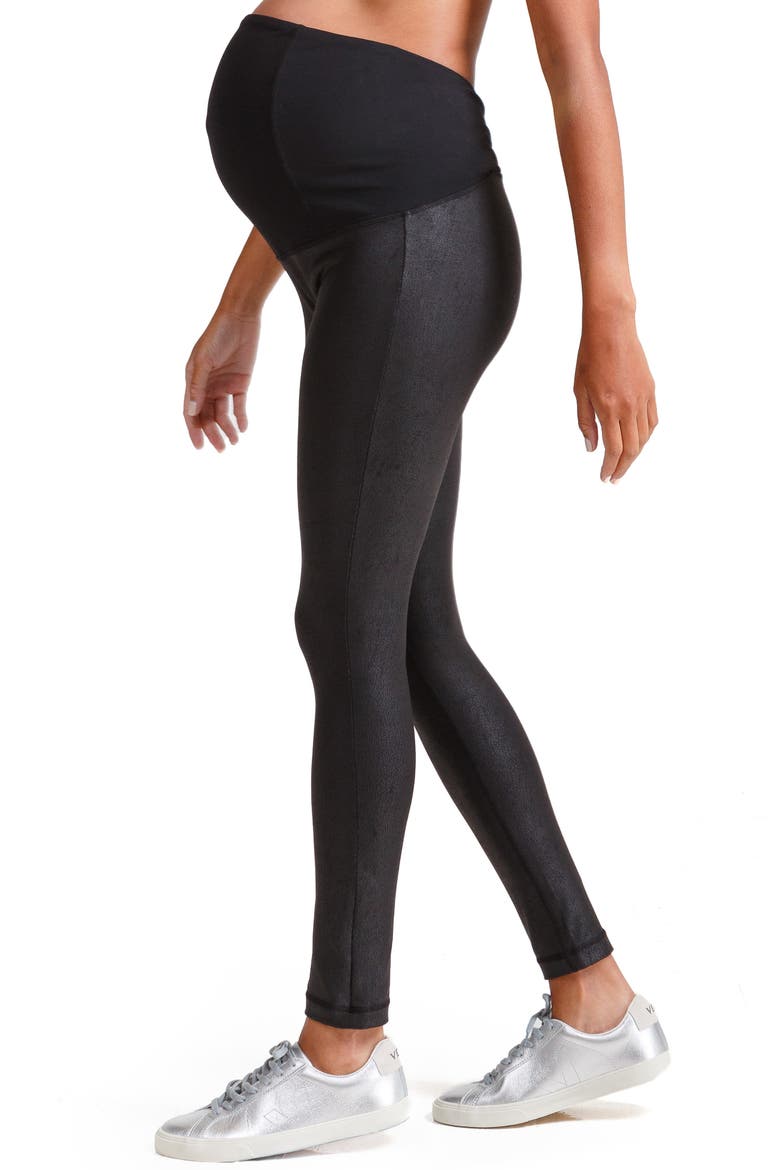 Ingrid & Isabel® Faux Leather Maternity Leggings, Alternate, color, JET BLACK