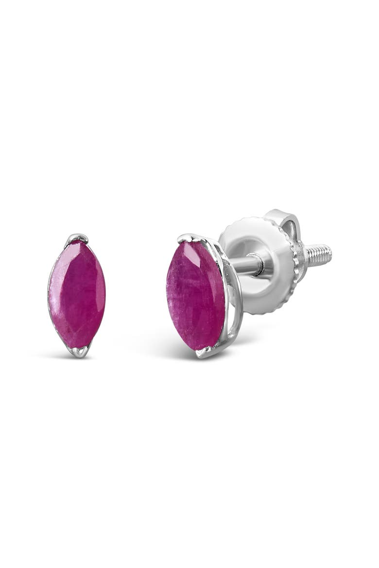 .925 Sterling Silver 1/2 Cttw Created Pink Ruby Gemstone Solitaire Stud Earrings, Alternate, color, White