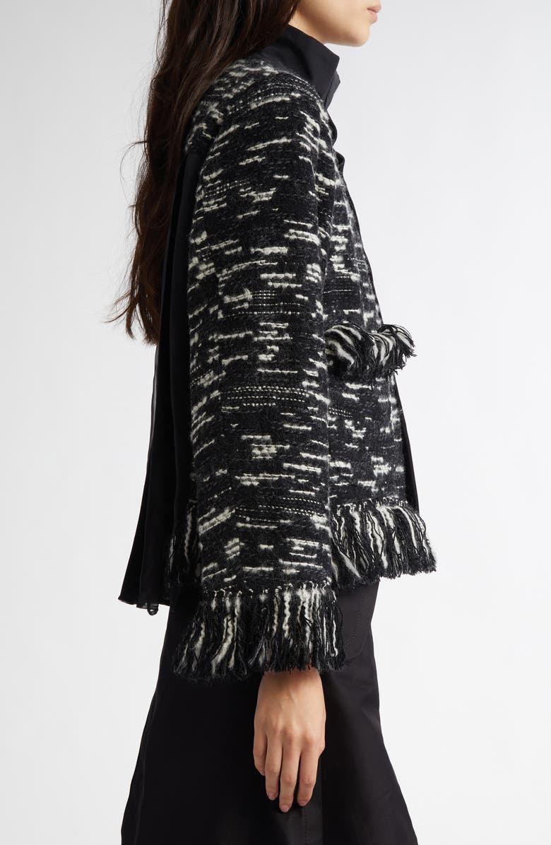 Sacai Mixed Media Fringe Wool Blend Tweed Jacket, Alternate, color,