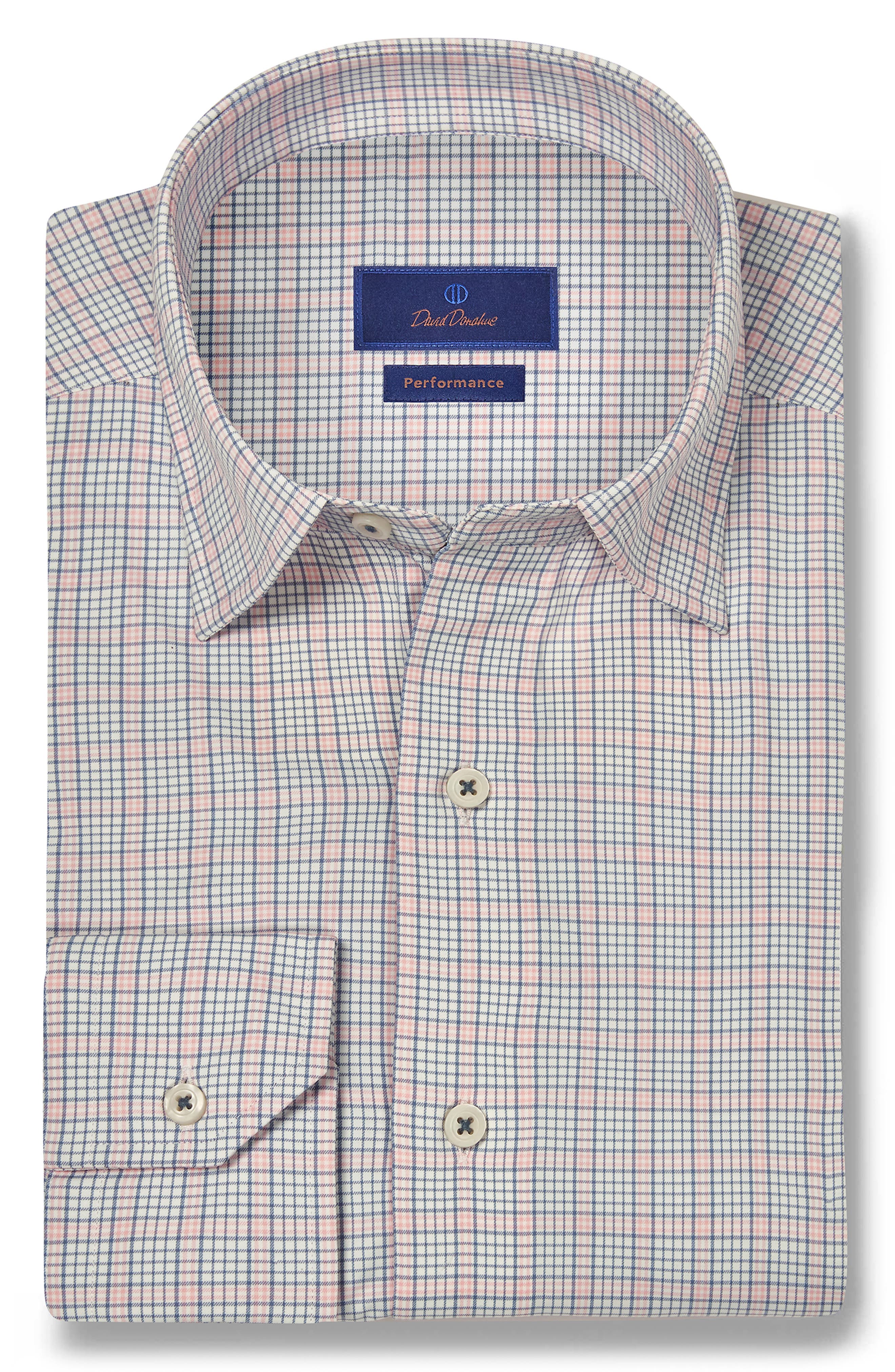 David Donahue Plaid Print Performance Sport Shirt