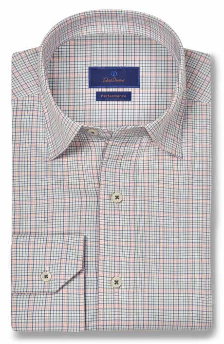 David Donahue Plaid Print Performance Sport Shirt