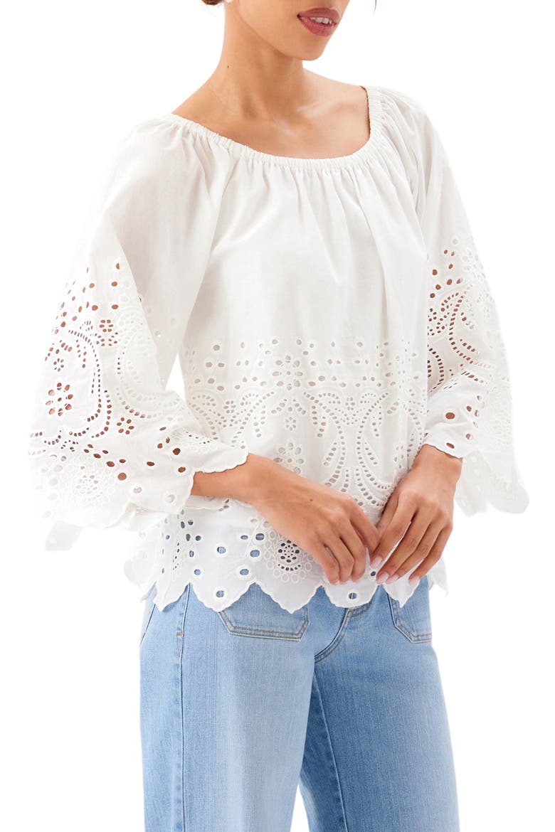 Eyelet Embroidery Woven Shirt, Alternate, color, OFF WHITE