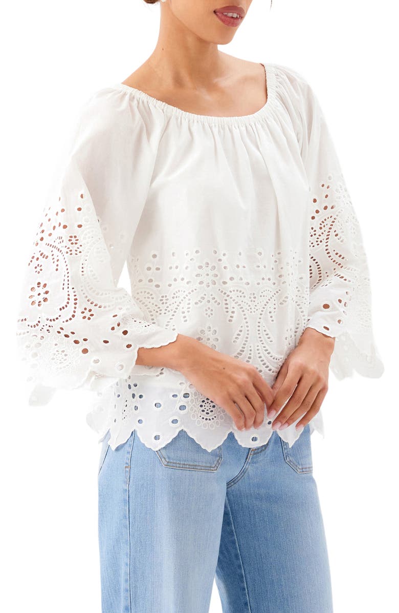 Karen Kane Eyelet Embroidery Woven Shirt, Alternate, color, Off White