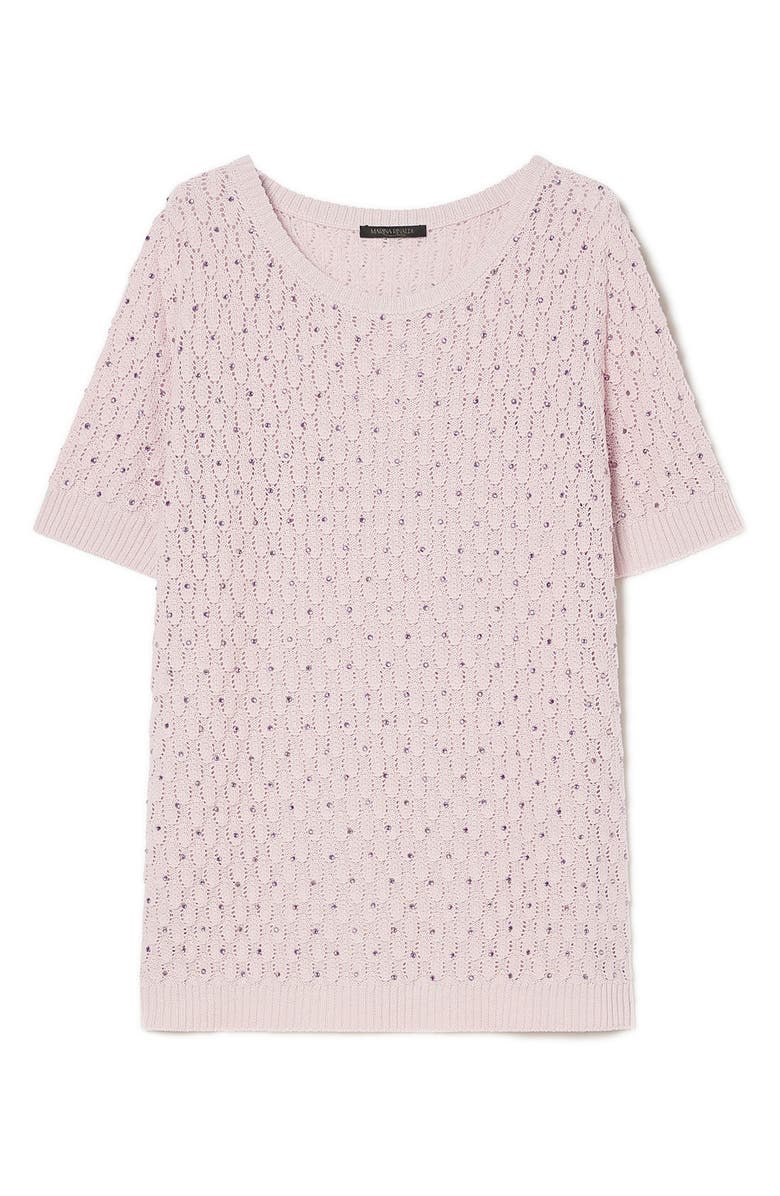 Marina Rinaldi Nerone Crystal Embellished Short Sleeve Sweater, Alternate, color, Pink