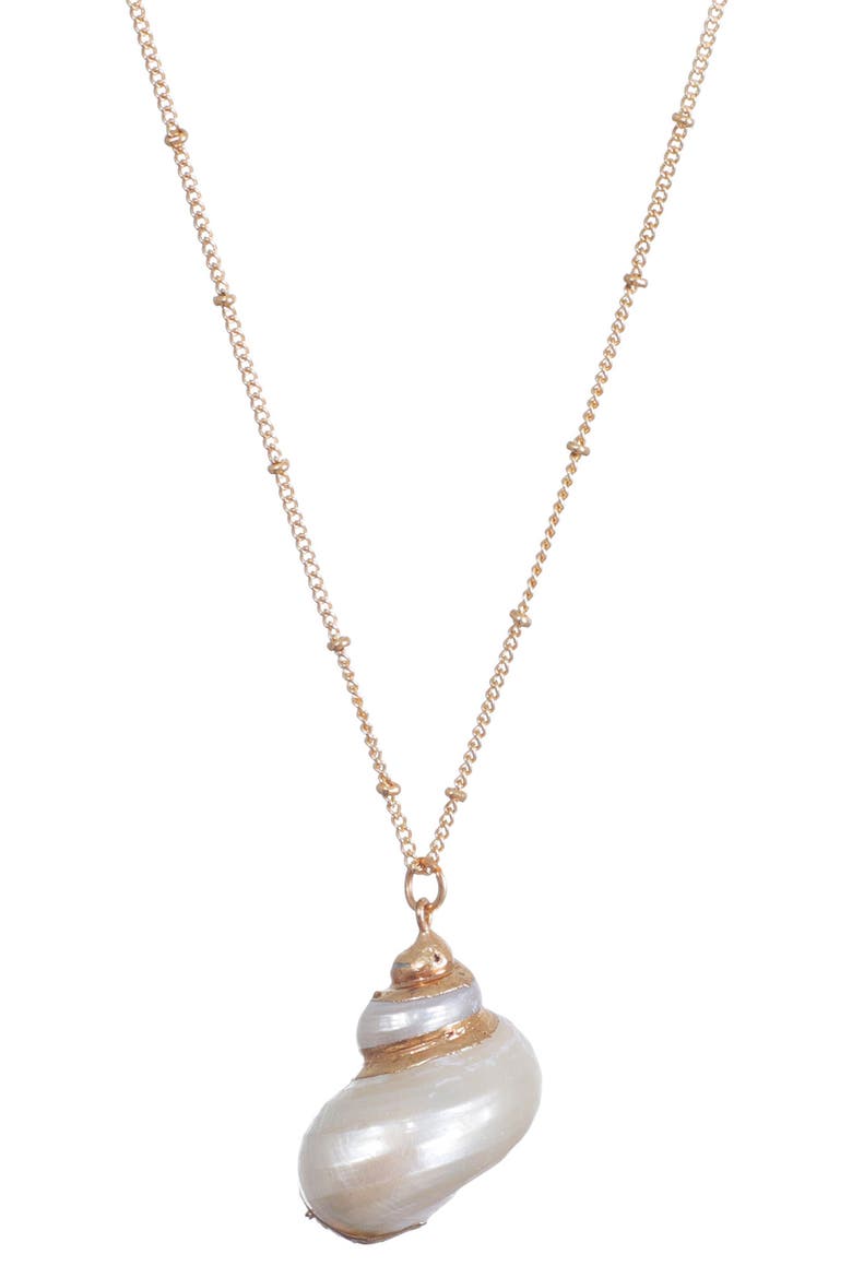 Gilded Shell Pendant Necklace, Main, color, WHITE