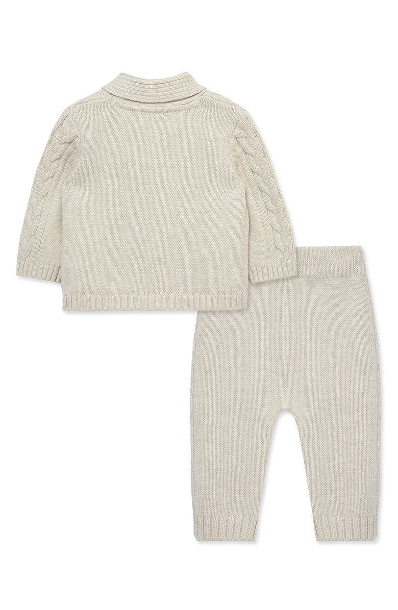 Little Me Cable Cotton Cardigan & Sweater Pants Set, Alternate, color, 