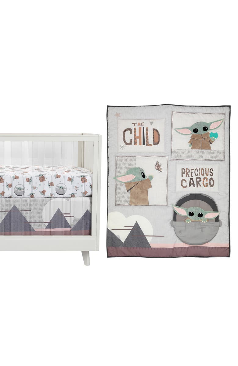 Lambs & Ivy Star Wars The Child Baby Yoda Nursery 3-Piece Baby Crib Bedding Set, Main, color, Multicolor