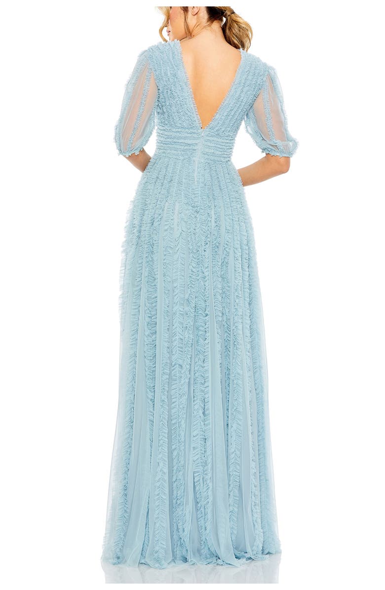 Mac Duggal V Neck Puff Sleeve Ruffle Tiered A Line Gown, Alternate, color, French Blue