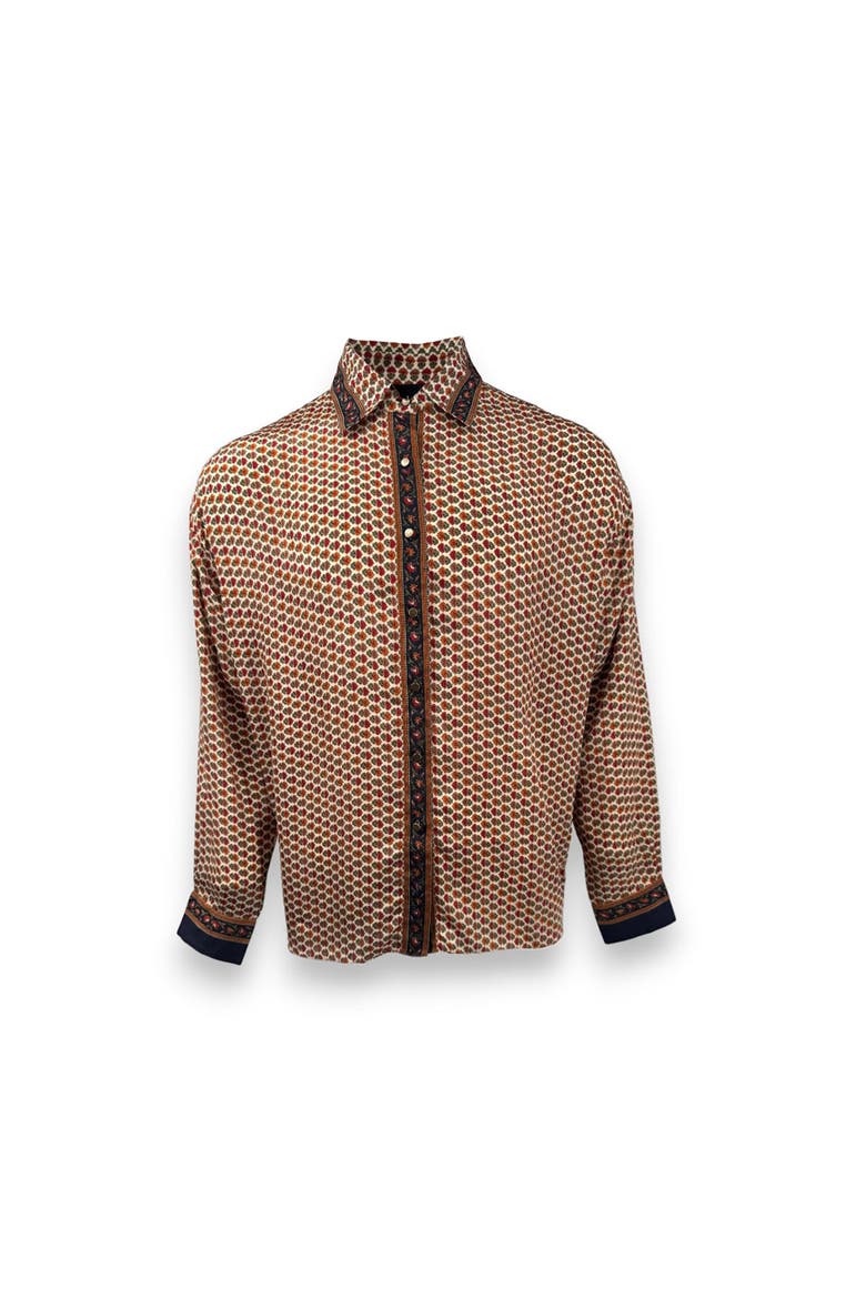 Embossed Botanical Long Sleeve Crepe Shirt, Alternate, color, Copper blue