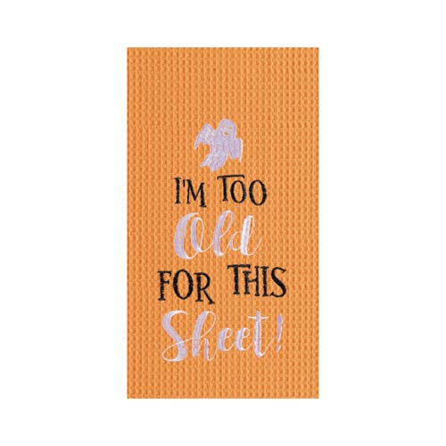 C & F Home C&f Home I'm Too Old For This Sheet Halloween Embroidered Cotton Waffle Weave Kitchen Towel In Orange