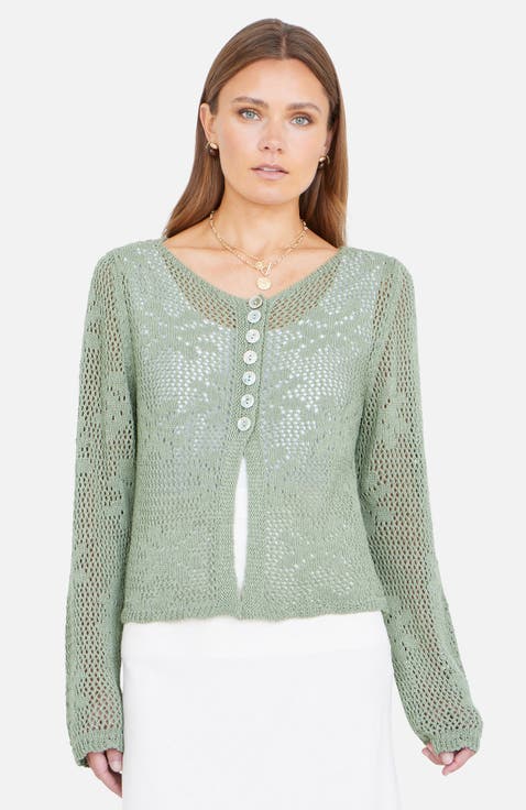 Flower Crochet Button Up Cardigan