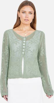 Yumi Flower Crochet Button Up Cardigan